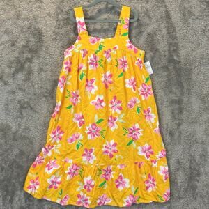 NWT Old Navy Sundress Tiered Dress Yellow Pink Floral Tropical Girls XL 14 16